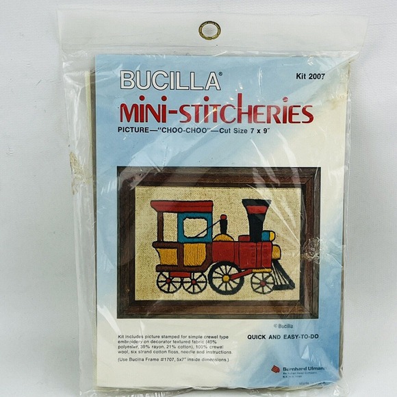 Vintage Bucilla 2007 Choo-Choo Mini Stitcheries Crewel Embroidery Kit 5x7 Train - Picture 1 of 4